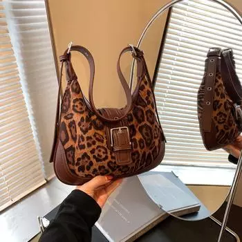 Матовая женская сумка с леопардовым принтом, модная сумка на пояс для мотоциклистов, сумка под мышкой, замшевая сумка на одно плечо