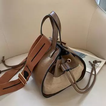 Матовая женская сумка, универсальная сумка через плечо, модная широкая сумка-ведро в стиле ретро в Гонконге one size коричневый