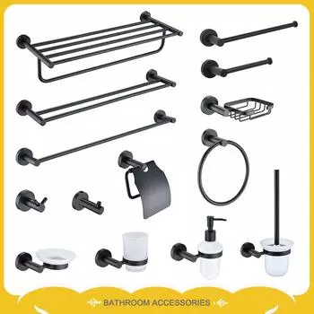 Матово-черная фурнитура для ванной комнаты из нержавеющей стали 304, держатель для полотенец, держатель для туалетной бумаги, держатель для жидкого мыла, вешалка для полотенец, туалетные принадлежности