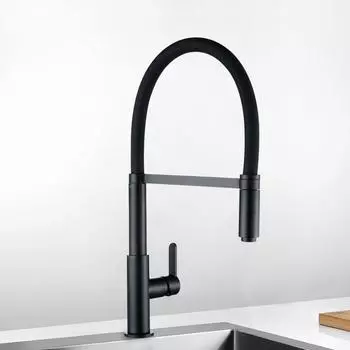Матово-черный кухонный смеситель для мойки с распылительной головкой, высокая арка, одно отверстие, одна ручка, выдвижной смеситель, док-станция для кухни