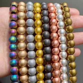 Матовые гематитовые бусины из натурального камня, розовое золото, черные круглые минеральные бусины для изготовления ювелирных изделий, аксессуары для браслетов «сделай сам», 15 дюймов 4mm approx 91pcs