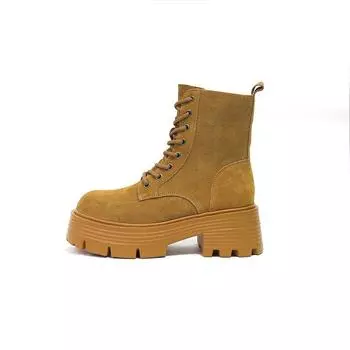 Матовые кожаные ботинки Мартин женские осенние новые одинарные ботинки на толстой подошве с увеличением роста однотонные женские кожаные ботинки 34 жёлтый