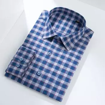 Матовый 100% хлопок, мужские полосатые клетчатые рубашки с длинным рукавом, осенние удобные деловые повседневные рубашки 38