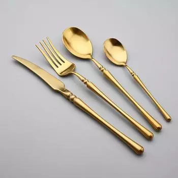 Матовый 2/4/6 набор золотых столовых приборов, столовая посуда из нержавеющей стали 304, нож, вилка, ложка, столовые приборы, вечерние кухонные столовые приборы, набор посуды 2 set золотой