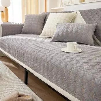 Матовый бархатный чехол для дивана с вышивкой, всесезонный универсальный чехол, противоскользящий коврик для дивана, удобный удобный мягкий L-образный чехол для дивана 30x50cm pillowcase покинуть белый