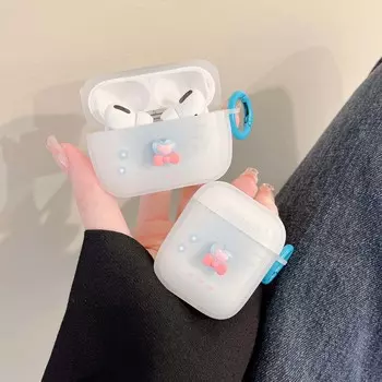 Матовый брелок для ключей с синим сердечком и 3d бантом, с кристаллами, милый чехол для наушников, беспроводная зарядная коробка с Bluetooth для Apple Airpod 1 2 Pro 3 For Airpods 3 (2021)