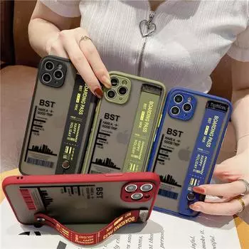 Матовый чехол-браслет для телефона iPhone Huawei Redmi Samsung OPPO Vivo Xiaomi Защита объектива камеры Матовая мягкая задняя крышка Чехлы Huawei Y5P чёрный