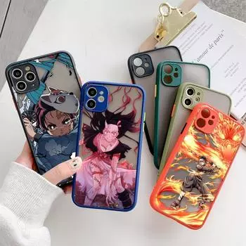 Матовый чехол для iPhone 11 12 13 14 Pm Pro Max XR X 8 7 Plus Pro XS Mini Skin Feeling Cover Fundas Shell Japan Anime Demon Slayer iPhone 14 PM