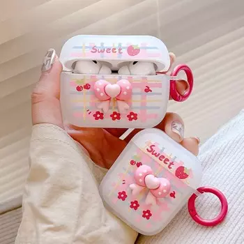 Матовый чехол для наушников с милым 3d рельефным бантом, вишней и клубникой для Apple Airpods 1 2 Pro 3 2nd, беспроводная Bluetooth зарядная коробка, капа For Airpods Pro
