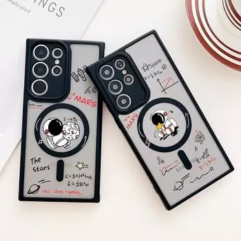 Матовый чехол для Samsung S24 S23 Ultra S22 S23fe Магнитный цветной чехол Astronaut для iPhone 16 15 Pro Max 14 13 12 Ударопрочный черный чехол с защитой от падений iPhone 15 чёрный