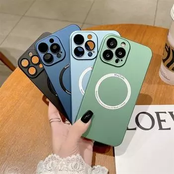 Матовый чехол для телефона Magsafe для Iphone 14 12 11 13 Pro Max, стеклянная камера, полная защита, поддержка беспроводной зарядки For iPhone 14 Pro серебряный