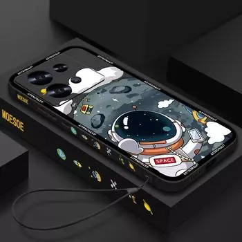 Матовый чехол для телефона с принтом астронавта для Xiaomi 13t 11t Poco F6 X6 X5 Pro Mi 11 Lite Redmi Note 13 12 11 10 Pro с ремешком TPU Мягкий противоударный чехол Redmi Note 13 4G фиолетовый