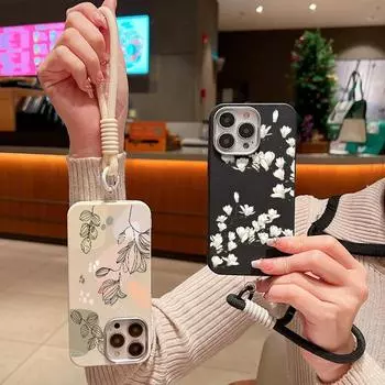 Матовый чехол для телефона с растительным цветочным узором для iPhone 16 Pro Max 15 Pro 14 13 12 11, мягкий ремешок, противоударный, защита линз, TPU, тонкий бампер iPhone 13 теплый белый