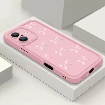 Матовый чехол для телефона TPU с бантом для iPhone 16 Pro Max 15 Pro 14 Plus 13 12 11 XS XR 8 7, защита линз, противоударный мягкий силиконовый чехол-бампер iPhone 16E розовый