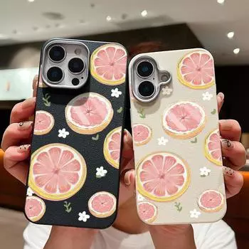 Матовый чехол для телефона TPU с рисунком розового грейпфрута для iPhone 16 Pro Max 15 Plus 14 Pro 13 12 11 XS XR 8 7, защита линз, противоударный мягкий тонкий чехол iPhone 16 бежевый