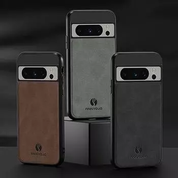 Матовый чехол из искусственной кожи для Google Pixel 8 Pro 7 Pro 7A 6A Встроенный металлический автомобильный держатель противоударная задняя крышка для Pixel 8Pro 7Pro For Pixel 8 серый