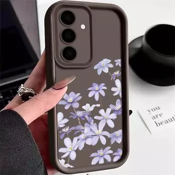 Матовый чехол из ТПУ с фиолетовым цветочным принтом для Samsung S25 S24 FE S23 Ultra A16 A56 A36 A55 A15 A35 A54 A06, мягкий противоударный защитный чехол для телефона Samsung S25 чёрный