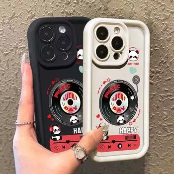 Матовый чехол из ТПУ с принтом панды для iPhone 16 Pro Max 15 Pro 14 Plus 13 12 11 XR XS 8 7, защита объектива, противоударный, мягкий, задняя крышка iPhone 16 чёрный