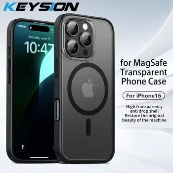 Матовый чехол KEYSION для MagSafe для iPhone 16 Pro Max, силиконовый + ПК, полупрозрачный противоударный чехол для iPhone 15 Pro Max for iPhone 16 Pro чёрный