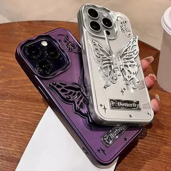 Матовый чехол-подставка с рисунком бабочки для iPhone 15Pro 15 14 13 Pro Max, противоударный противоударный чехол с невидимым кронштейном для iPhone 12 ProMax iPhone 15 Pro Max фиолетовый