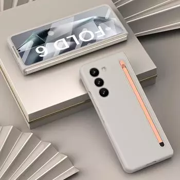 Матовый чехол с эластичным стилусом для Samsung Galaxy Z Fold 6, 5, 4, 3, дополнительная закаленная пленка, ударопрочный жесткий чехол for Galaxy Z Fold 3&case only(no flim)