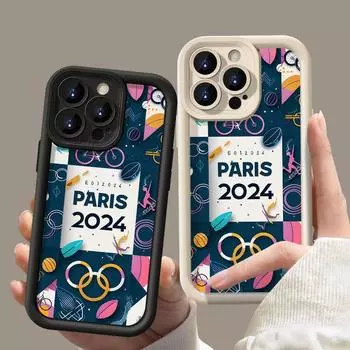 Матовый чехол с олимпийским принтом для iPhone 15 Plus 14 13 Pro Max 12 Pro 11 XR XS, противоударный защитный чехол для линз, мягкий силиконовый чехол с рисунком iPhone 15 Pro Max чёрный