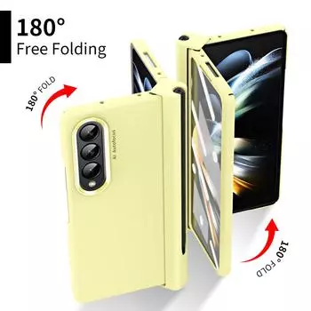 Матовый чехол с полной защитой для Samsung Galaxy Z Fold4 5g Fold 4, Защитная пленка из закаленного стекла для экрана S, чехлы-держатели для ручек for Samsung Z Fold 4 розовый