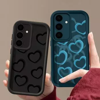 Матовый чехол с принтом сердец Love для Samsung S25 Ultra S24 FE S23 S22 A16 A55 A15 A35 A56 A36 A54 A34 A14 TPU мягкий противоударный защитный чехол для объектива телефона Samsung S25 синий