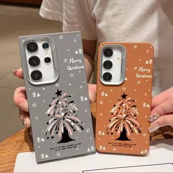 Матовый чехол с рисунком фейерверка и рождественской елки для Samsung S24 FE S23 Ultra S22 A55 A16 A54 A35 A34 A14, противоударный чехол из мягкой кожи TPU с текстурой для телефона Samsung S24 чёрный
