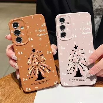 Матовый чехол с рисунком фейерверка и рождественской елки для Samsung S24 FE S23 Ultra S22 A16 A55 A15 A54 A35, кожаная текстура, мягкий противоударный чехол из ТПУ Samsung S24 чёрный
