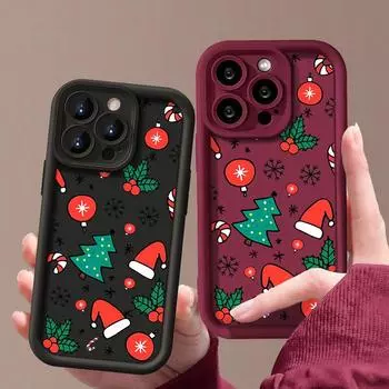 Матовый чехол с рисунком из мультфильма «Веселое Рождество» для iPhone 16 Pro Max 15 Plus 14 Pro 13 12 11 XS XR 8 7, мягкий силиконовый защитный противоударный чехол для телефона iPhone 16 чёрный