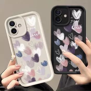 Матовый чехол TPU с принтом фиолетовых сердец для iPhone 16 Pro Max 15 Plus 14 13 Pro 12 11 XS XR 8 7, защитный силиконовый противоударный мягкий чехол для телефона iPhone 16 чёрный
