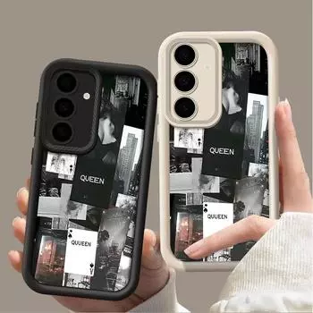 Матовый чехол TPU с принтом повседневной жизни для Samsung Galaxy S24 FE S23 Ultra S22 A16 A55 A54 A35 A15 A34, защита линз, мягкий силиконовый противоударный чехол для телефона Samsung S24 FE чёрный