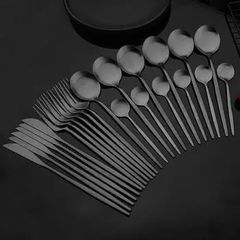 Матовый черный, 24 шт., набор столовых приборов из нержавеющей стали, столовые приборы, нож, вилка, ложка, кухонный стол, обеденный набор, дропшиппинг серебряный