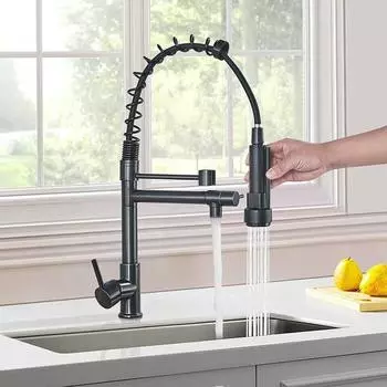 Матовый черный 2-ходовой коммерческий смеситель для кухонной мойки, опускной распылитель, смеситель чёрный