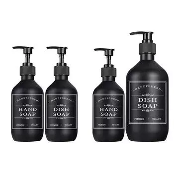 Матовый черный дозатор мыла для ванной комнаты, бутылка шампуня для душа с 12 этикетками, многоразовая посуда и контейнер для жидкого мыла для рук SET 3
