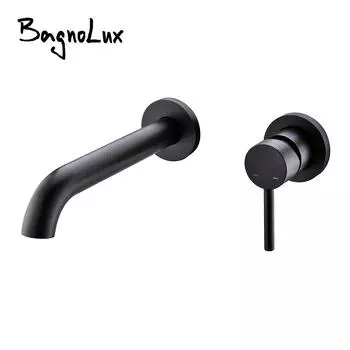 Матовый черный смеситель для раковины с одной ручкой, встраиваемый в стену, смеситель для ванной комнаты, кран для горячей и холодной воды
