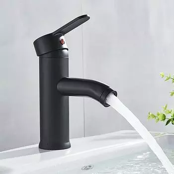 Матовый черный смеситель для ванной комнаты, круглый смеситель для раковины из нержавеющей стали, широкая одинарная ручка матовый черный