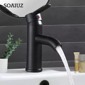 Матовый черный смеситель для ванной комнаты, круглый смеситель для раковины из нержавеющей стали, широкая одинарная ручка матовый черный