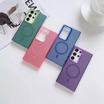 Матовый цветной серебристый магнитный чехол для телефона iPhone 11 12 13 14 15 16 Samsung S20FE S21 S22 S23 S24 S25 TPU мягкий силиконовый противоударный жесткий чехол iPhone 16 Pro Max синий