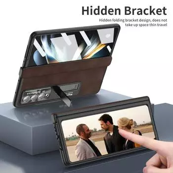 Матовый кожаный чехол с защитой от пыли и подставкой для Samsung Galaxy Z Fold 4 5g Fold4 Fold 3 Fold3 Zfold4, передние стеклянные пленочные чехлы for Samsung Z Fold 3 кофейный