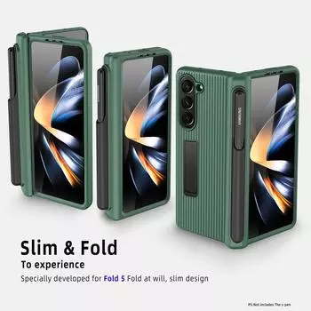 Матовый кронштейн складной шарнир держатель ручки для Samsung Galaxy Z Fold 5 чехол с закаленной пленкой противоударный подставка защита твердый задний защитный чехол for Galaxy Z Fold 5&case only(no pen) чёрный