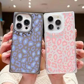 Матовый квадратный прозрачный чехол для iPhone 16 Pro 15 14 Plus 13 12 Pro Max 11 с леопардовым принтом, мягкий ударопрочный тонкий чехол из ТПУ iPhone 16 коричневый/белый