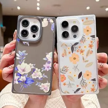 Матовый квадратный прозрачный чехол для телефона iPhone 16 Pro 15 14 Plus 13 12 Pro Max 11 цветной бабочка цветочный узор TPU мягкий ударопрочный тонкий чехол iPhone 16 белый