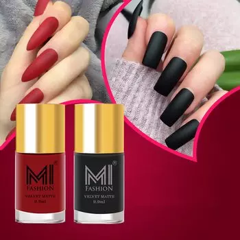 Матовый лак для ногтей, уникальный набор из 2 широких кисточек (Черный Красный) 9,9 мл каждая 9.9ml