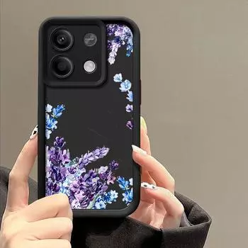 Матовый мягкий чехол с фиолетовым цветочным принтом для Xiaomi 14T 13T Poco F6 X6 Pro Redmi Note 14 Pro 13 12 11 10 TPU противоударный защитный чехол для объектива телефона Xiaomi 14T чёрный