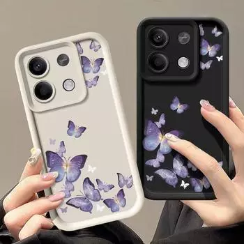 Матовый мягкий чехол с принтом фиолетовой бабочки для Xiaomi 14T 13T Pro Poco F6 X6 Pro Redmi Note 14 13 Pro 12 11 10 TPU противоударный защитный чехол для объектива телефона Xiaomi 14T чёрный