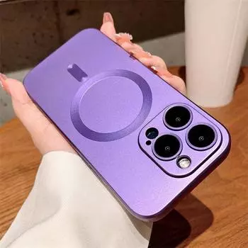 Матовый мягкий силиконовый чехол для беспроводной магнитной зарядки Magsafe для iPhone 14 15 16 Plus 13 12 11 Pro Max, защитное стекло для объектива iPhone 11 фиолетовый