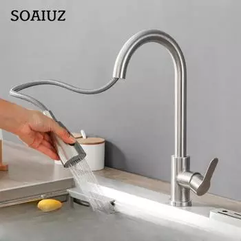 Матовый никель, кухонный смеситель с одним отверстием, выдвижной излив, смеситель для кухонной мойки, распылительная головка, хромированный/черный смеситель