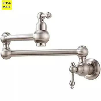 Матовый никель, настенное крепление, наполнитель для кастрюли, коммерческое настенное крепление, смеситель для кухонной мойки, складной эластичный кран с одним отверстием и двумя ручками Chrome